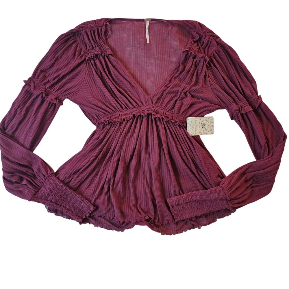 Free People Plum Long-Sleeve Peasant Blouse NWOT
